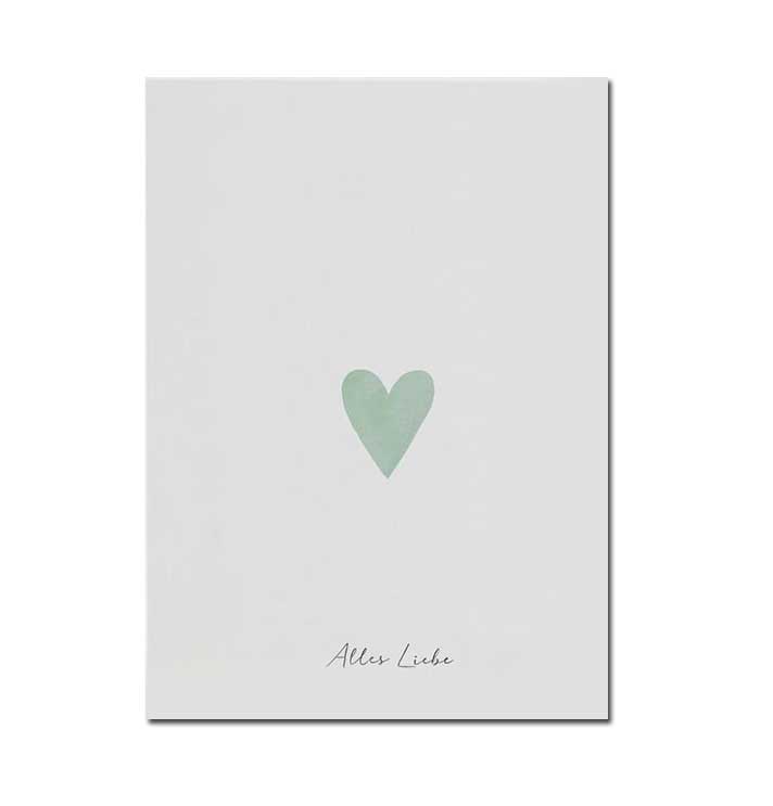 Eulenschnitt Postkarte "Alles Liebe", Herz mint
