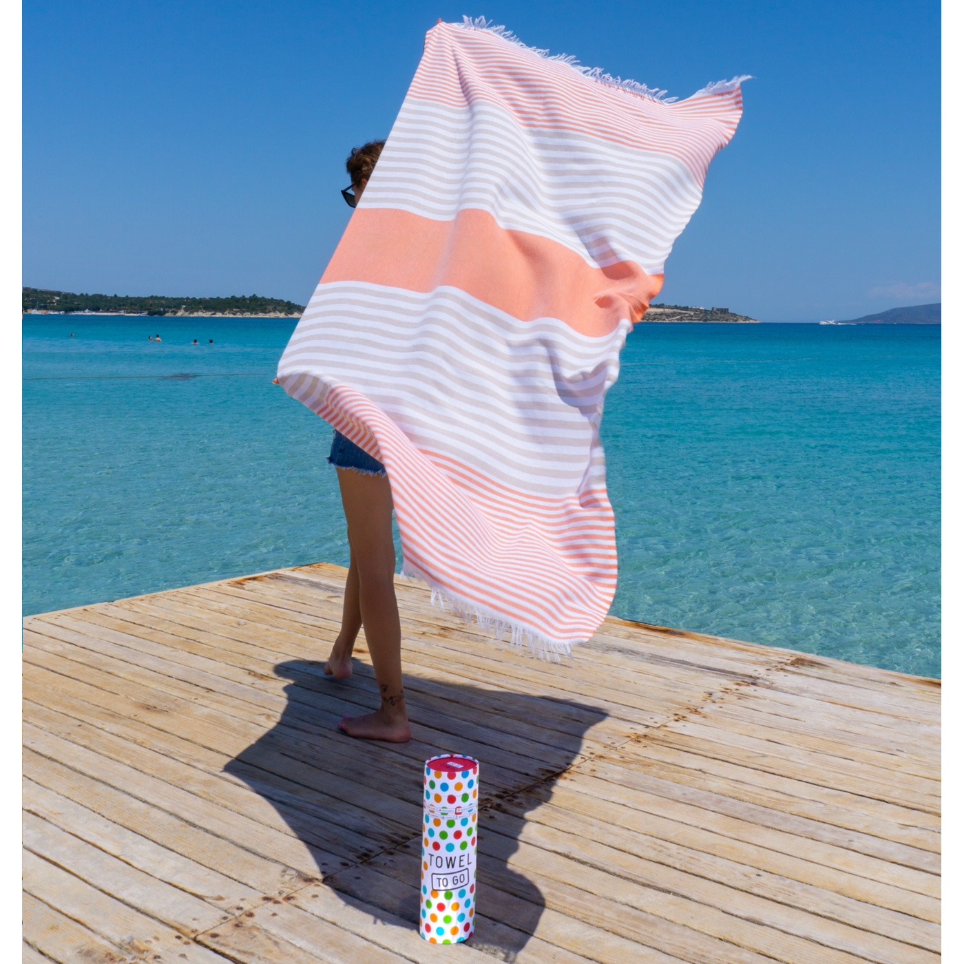 Strandtuch BALI, Hamamtuch in Geschenkbox, Orange-Beige, recycelte Baumwolle, ca.  180 x 100 cm von TOWEL TO GO 