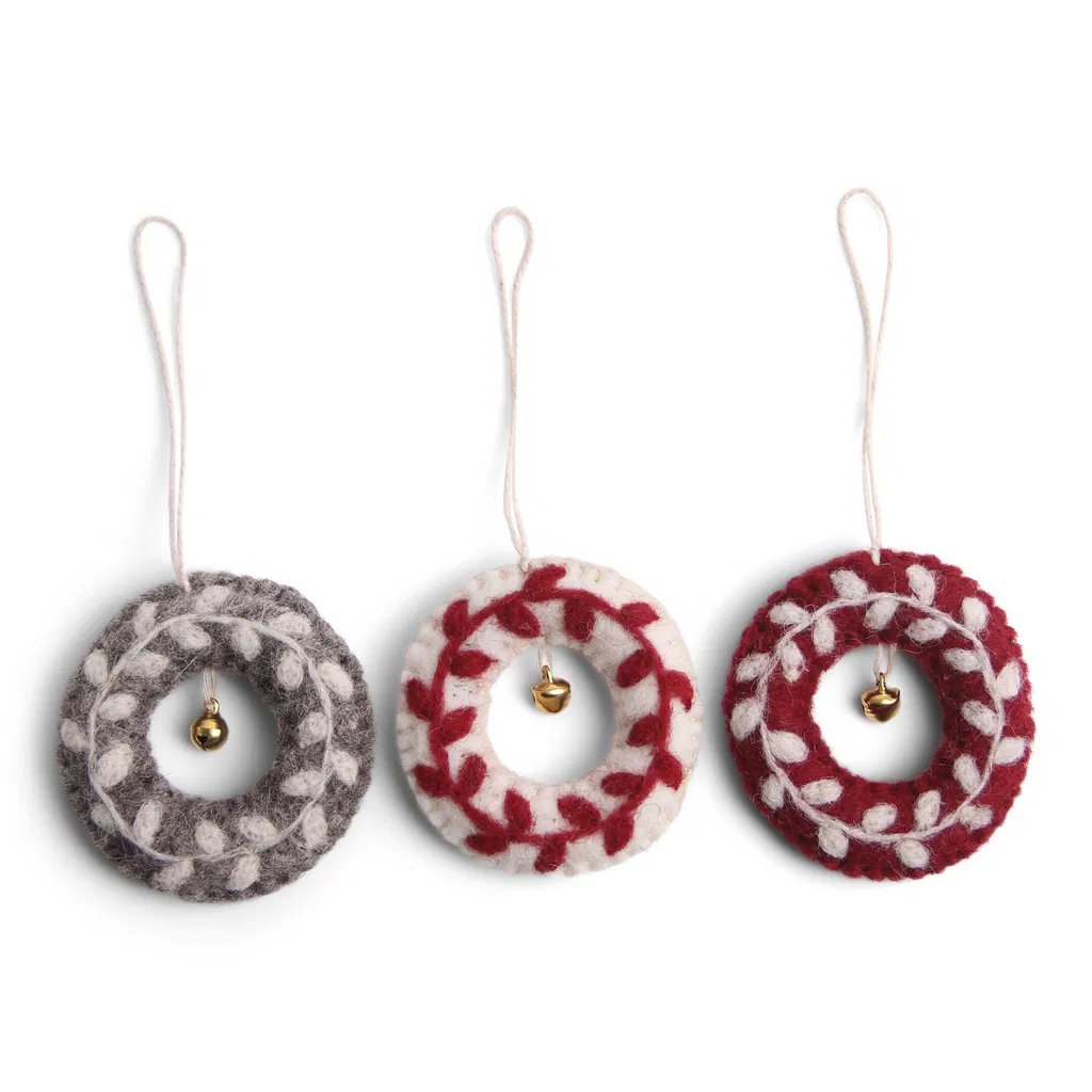 Gry & Sif Weihnachtsanhänger Kranz-Ornament · 3er Set aus Filz, Mini Wreath Ornaments - Set of 3, ca.  6 x 6 cm