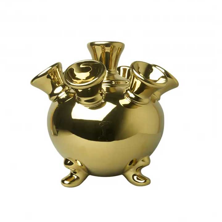 % Tulpenvase auf den Beinen Gold groß, ca. 18 cm von Heinen Delfts Blauw, Holland, Niederlande  