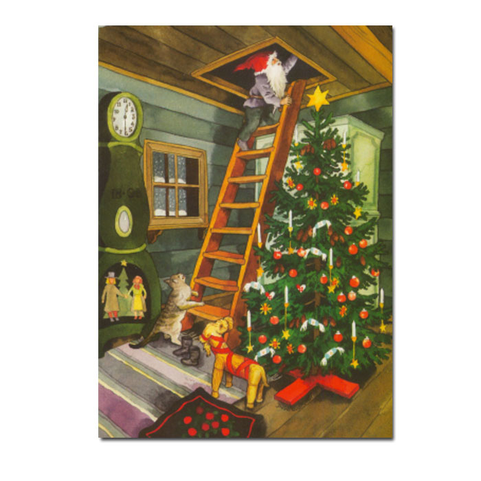 Postkarte Inge Löök "Zwerg auf Leiter "  Löök Postkarte Weihnachten