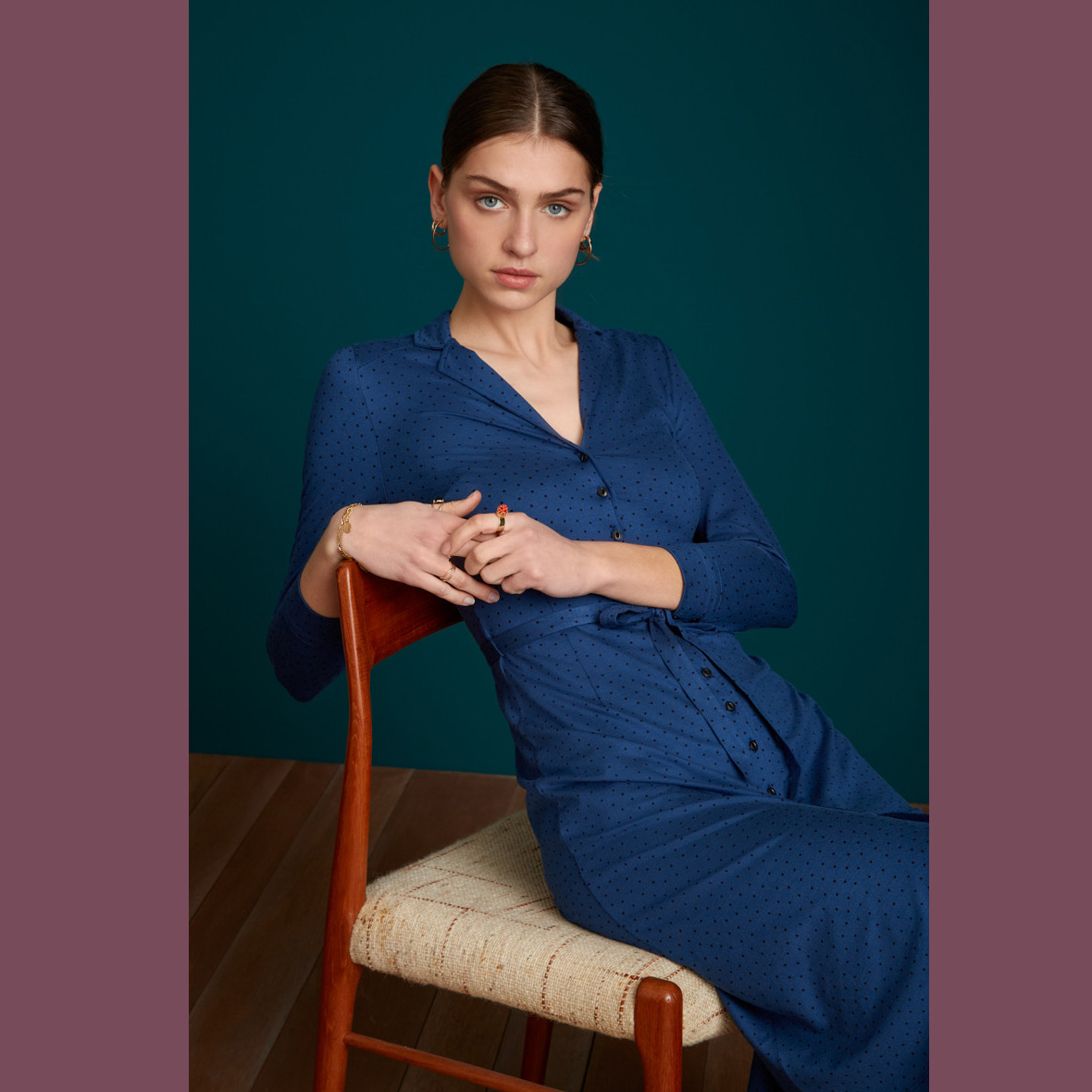 King Louie  Kleid Lola Button Dress Little Dots, Farbe: Blue Dawn