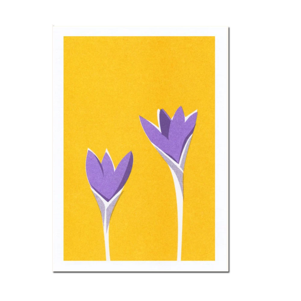 Herr und Frau Rio Postkarte Krokus, Risographie Postkarte Frühling