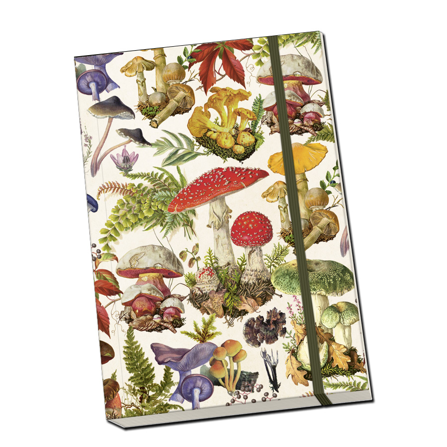 Sköna Ting Notizbuch A5 "Mushroom forest" 96 Blatt, mit Gummiband aus Schweden, Pilze