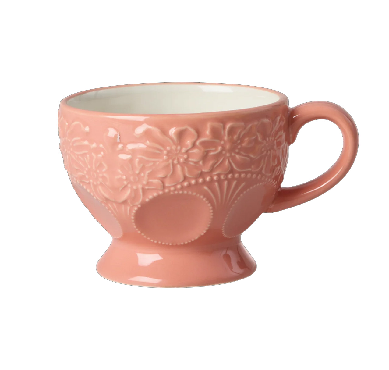 Rice Keramik Becher - Koralle, Ceramic Mug with Embossed Flowers - Coral - 250 ml Tasse 