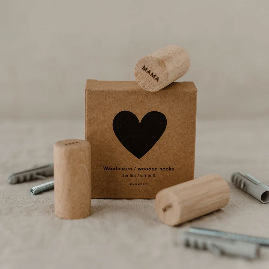 Eulenschnitt Wandhaken Familie im 3er Set, Eiche, ca. 2,5 x 5 cm  
