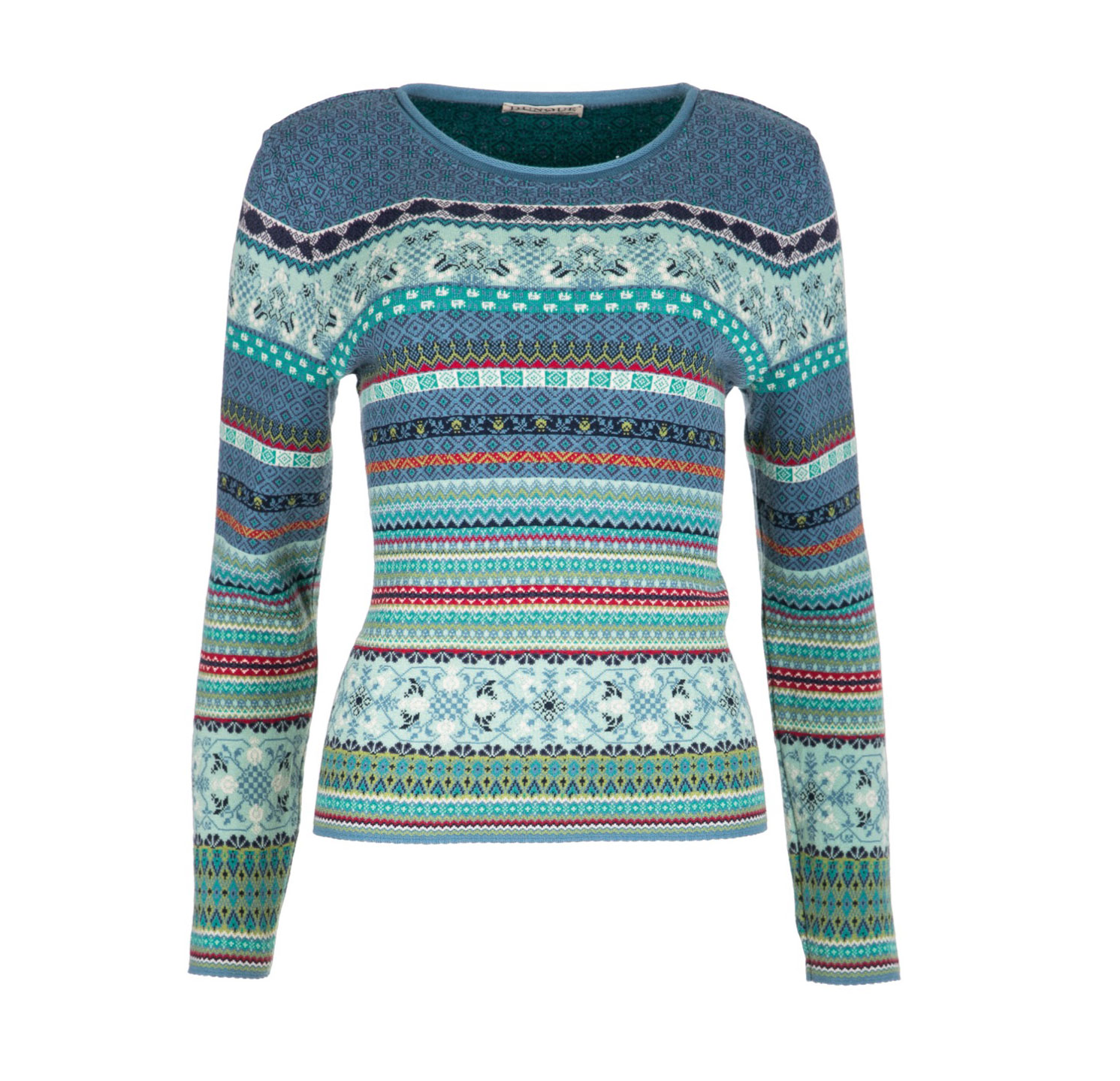 DUNQUE Jacquard-Pullover "RENA" GOTS , Farbe blau-bunt, 100 % Bio-Baumwolle, Made in Germany