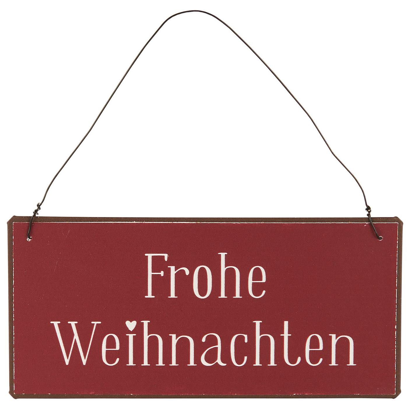 Metallschild " FROHE WEIHNACHTEN"  in Rot, zum Hängen, ca. 7 x 15 cm, von IB Laursen