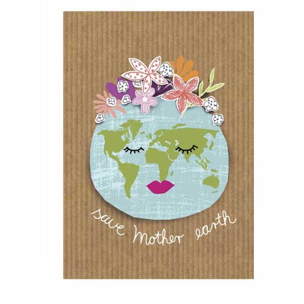 Postkarte Save mother earth - Holzschliffpappe, aus der Serie Care About von Fritzante 