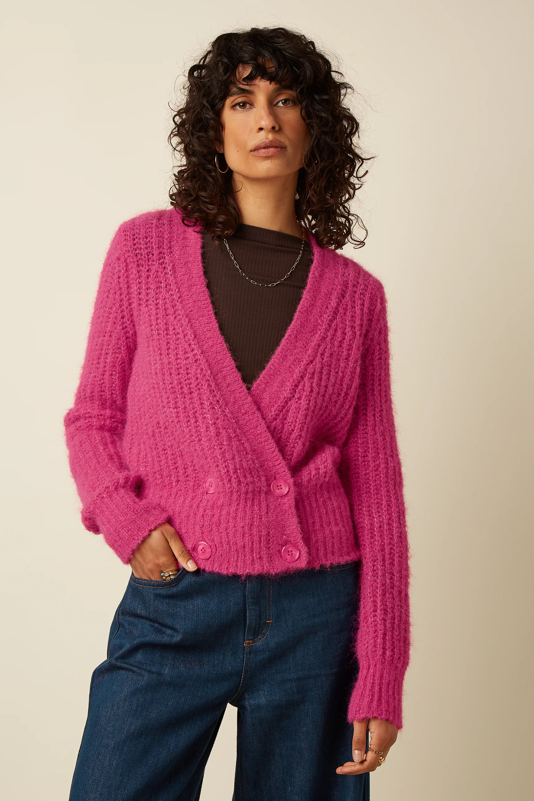 King Louie Strickjacke Fiora Cardi Hollow,  Farbe Neon Pink
