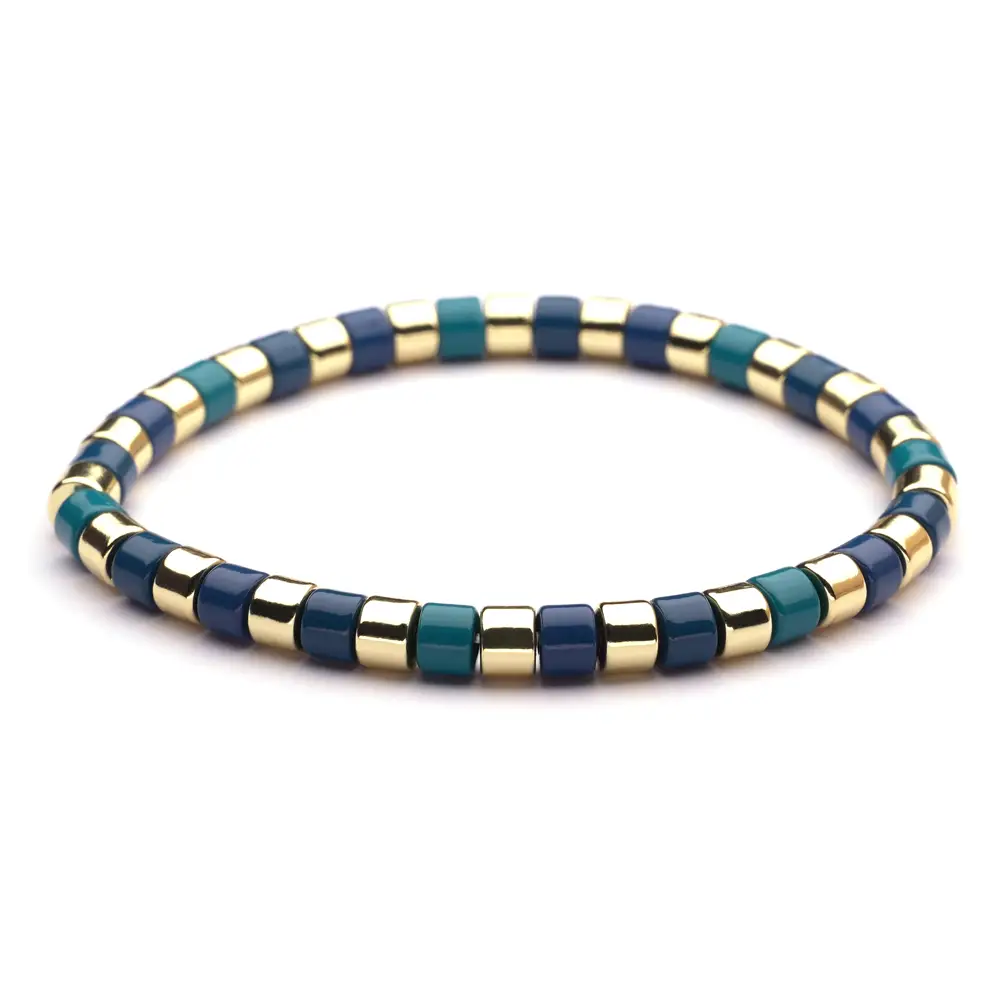 Lot83 LizzyMae-Armband Emaille - Perlen - Gold - grün/blau, Modeschmuck