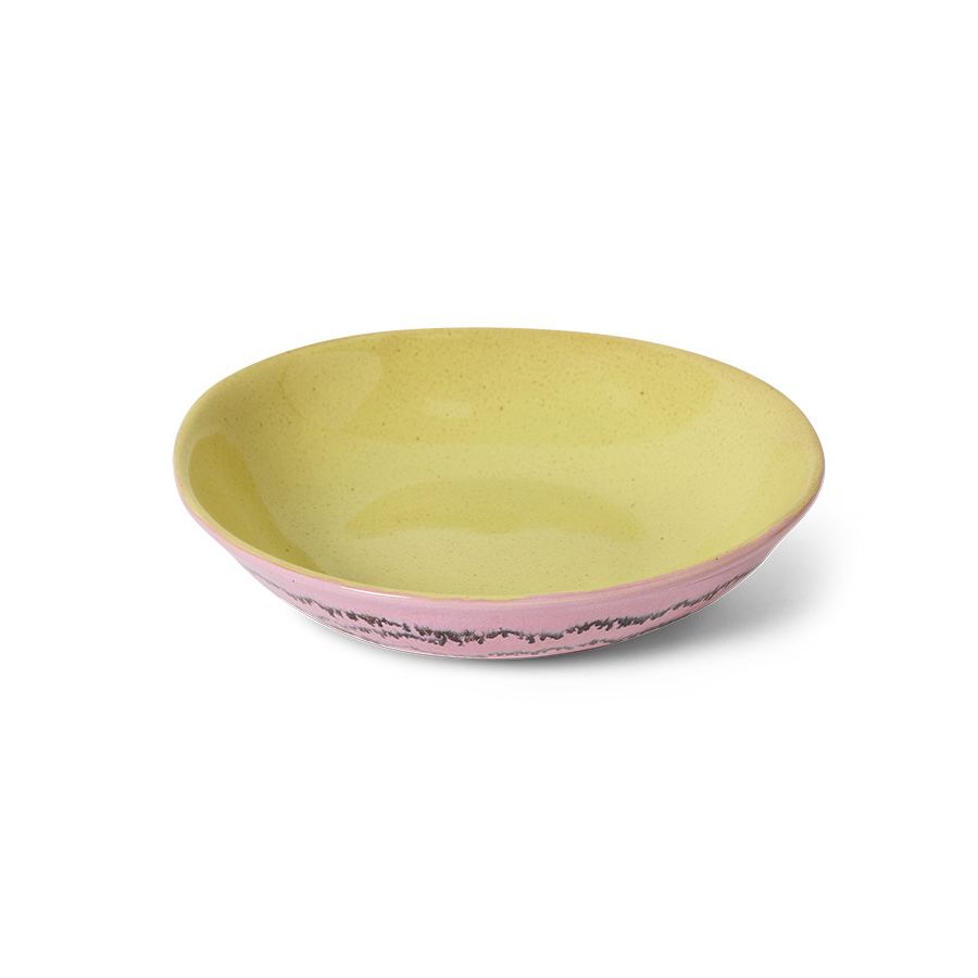 HKliving 70's ceramics: curry bowls,gelb-Rosa, Siebziger Jahre Geschirr, Keramik pro Stück   