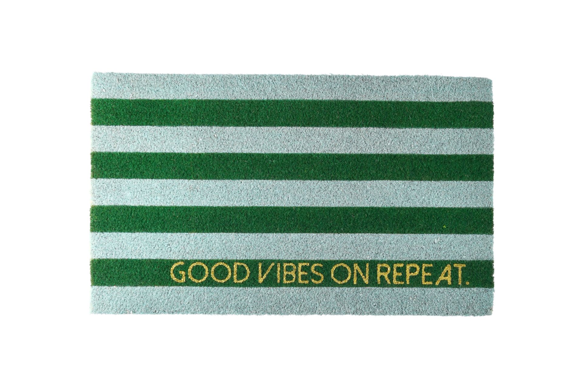 Kokos Fußmatte Good vibes on repeat, gestreift, blau/ grün, ca. 45x75cm , Fußmatte Streifen