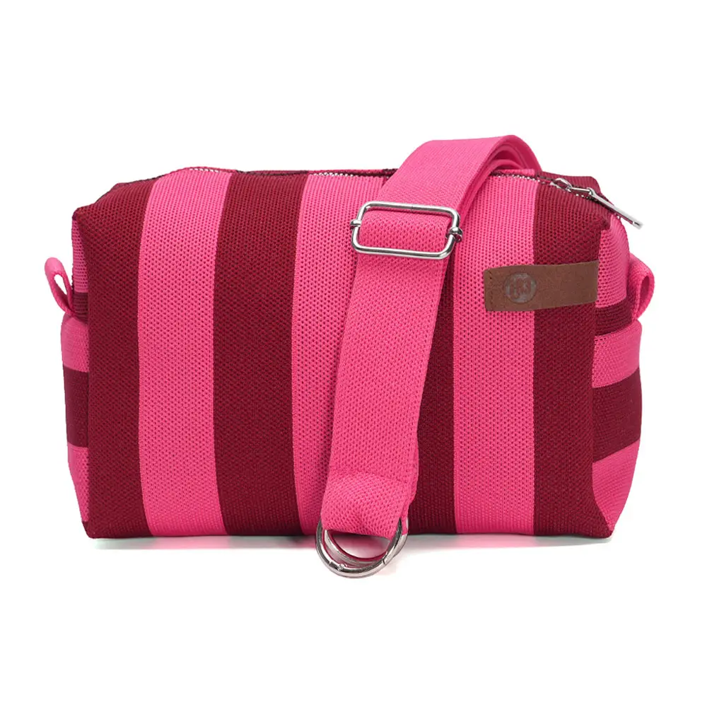 LOT83 Umhängetasche Megan 21, Streifen Dunkelrot-Pink