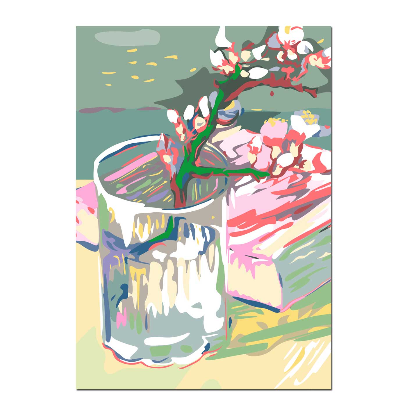 Postkarte "Blossoming Almond Branch in a Glass" van Gogh neon,  museum art  