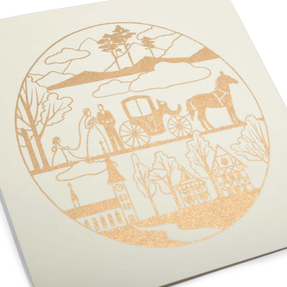 Grußkarte Die Hochzeitskutsche gold/ivory quadratisch  von Bethge 