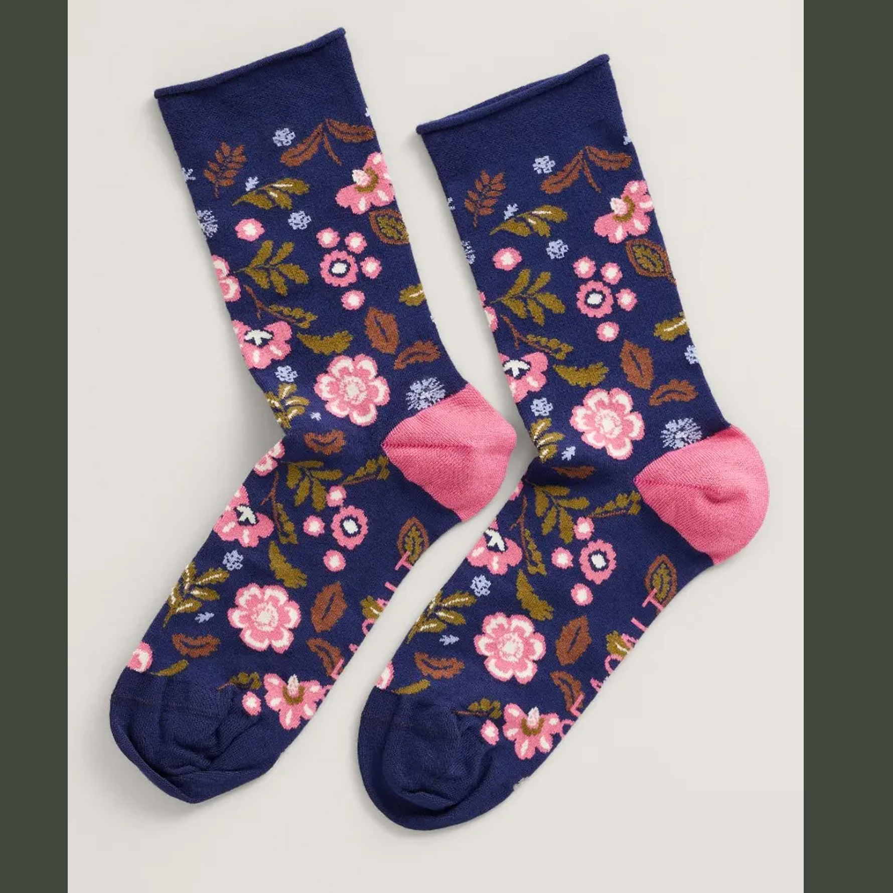 Seasalt Women's Bamboo Arty Socks, ONE SIZE ca. 38-40, Woodblock Floral Magpie