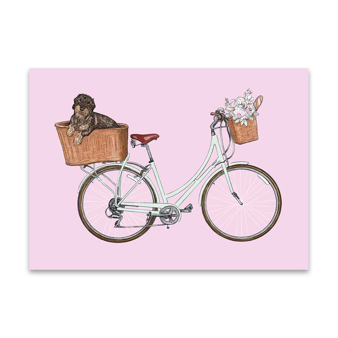 Postkarte Fahrrad mit Dackel von m-illu