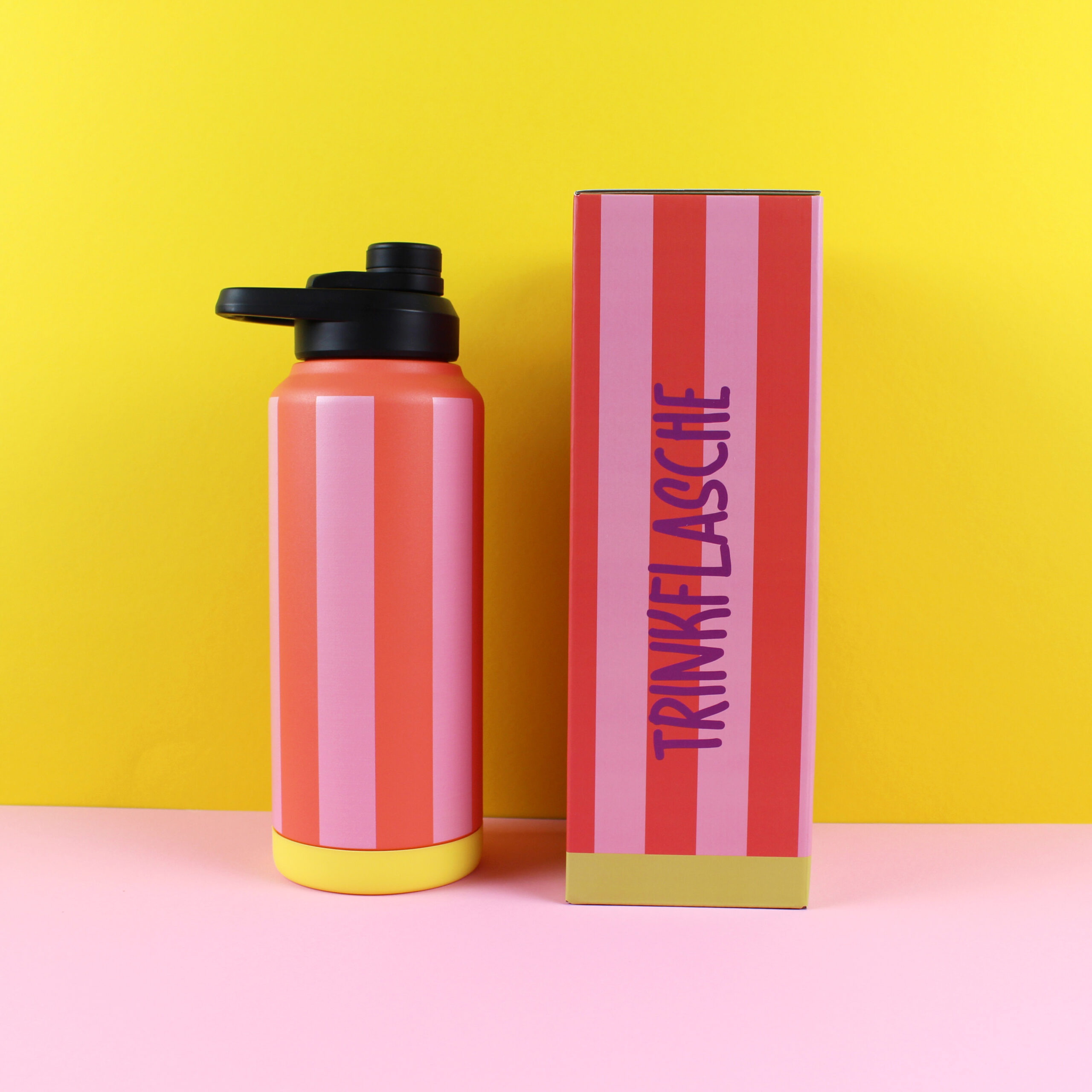 Trinkflasche Stripes, feuerrot/rose/gelb (1000ml)