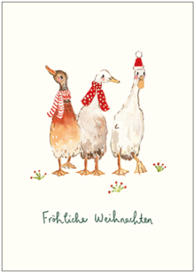 Postkarte Weihnachten Fröhliche Weihnachten (Gänse)   von Louise Mulgrew