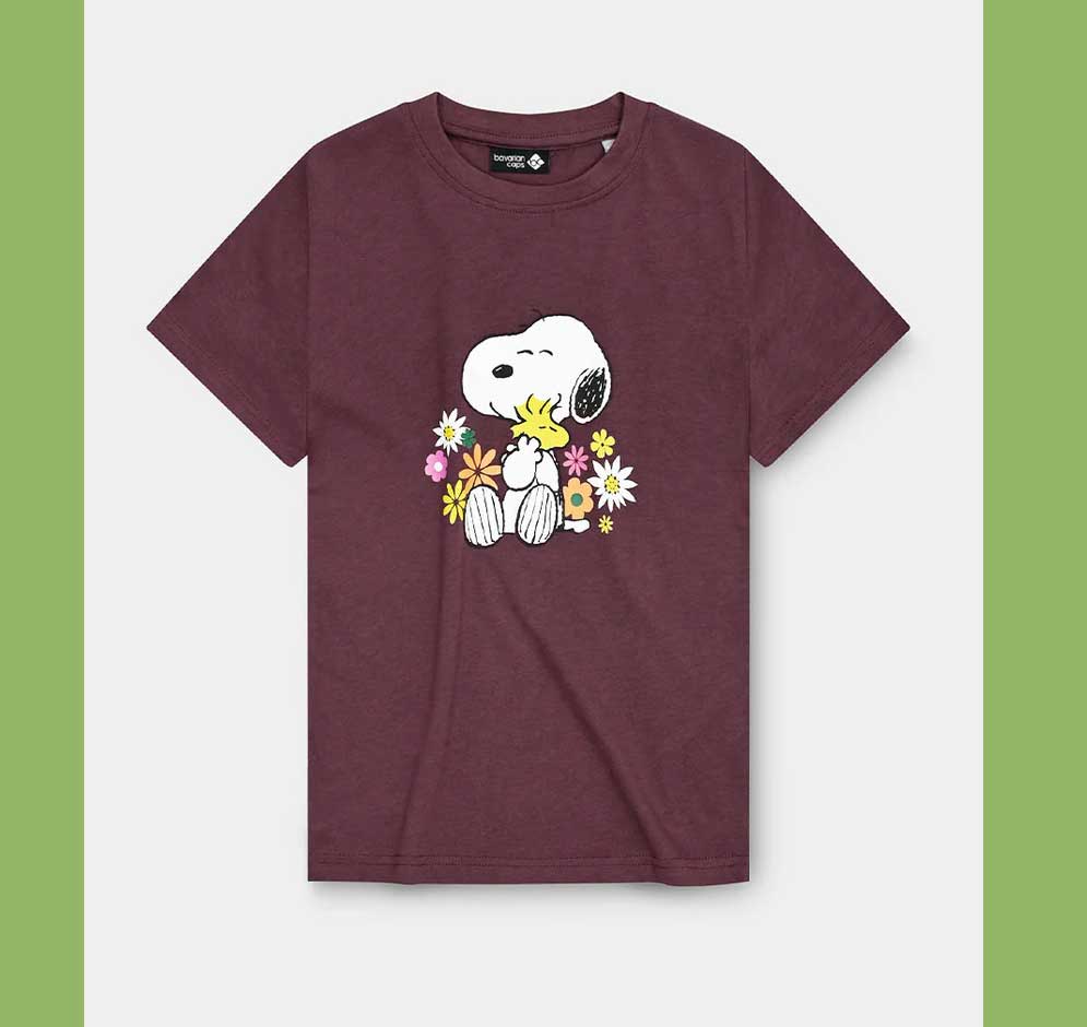 Peanuts T-Shirt "Peanuts: Kuschelalarm" - dunkelrot für Kinder, Snoopy & Woodstock