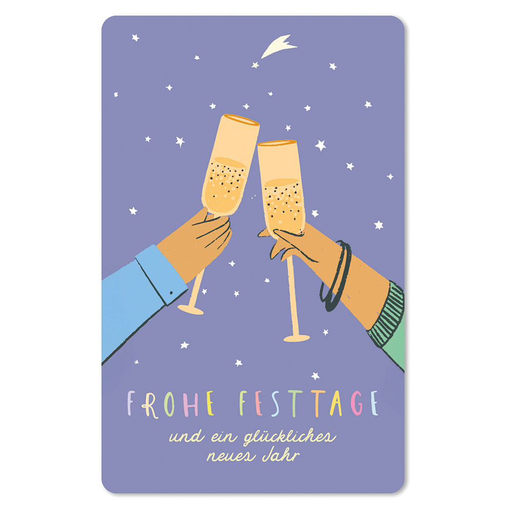 Lunacard Postkarte Weihnachten Champagner Festtage