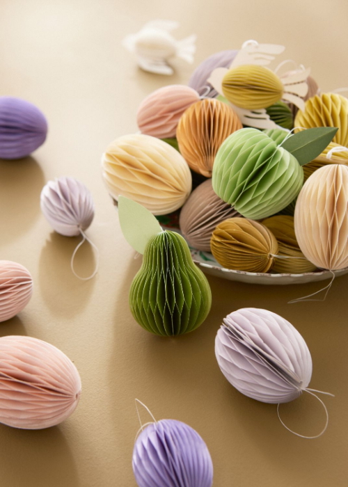 Bungalow Papier- Ei Swirl HONEY S , 2er Set, H. ca. 6 cm , Ostereier, creme-senf