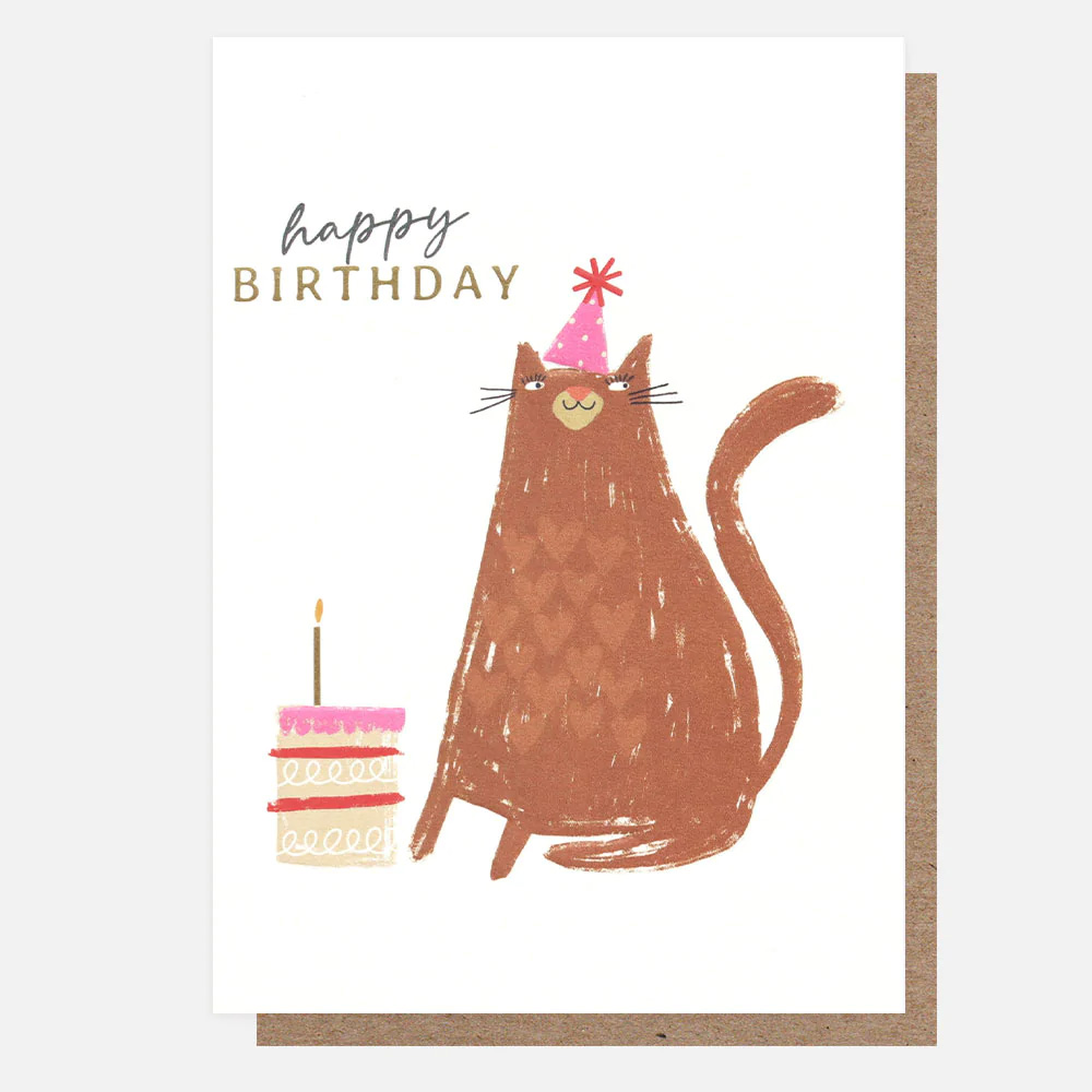 Caroline Gardner Doppelkarte "Cat With Cake " Happy Birthday, Geburtstagskarte 