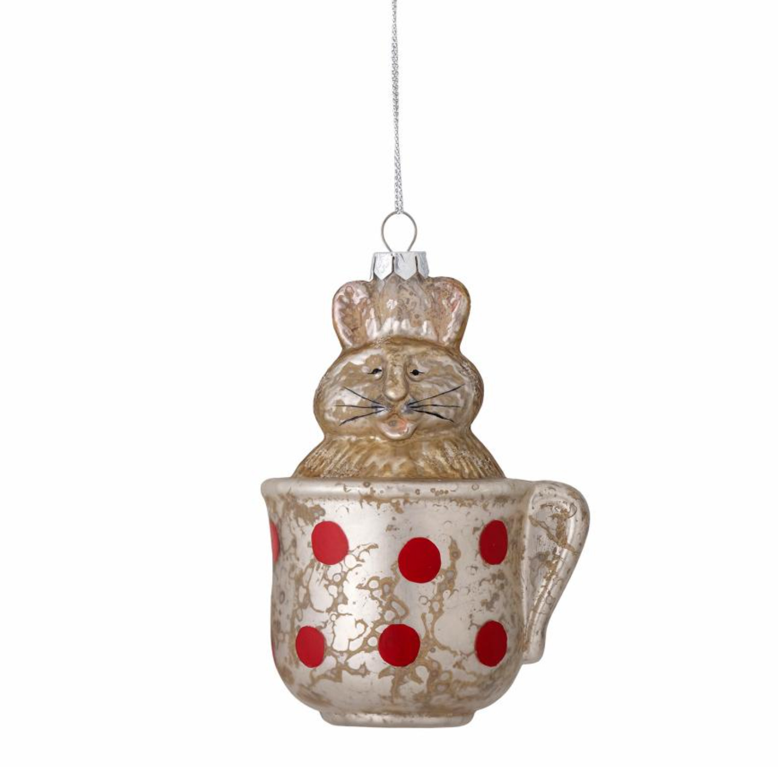 Weihnachtsanhänger Reva, Katze in Tasse Christbaumschmuck Baumschmuck   