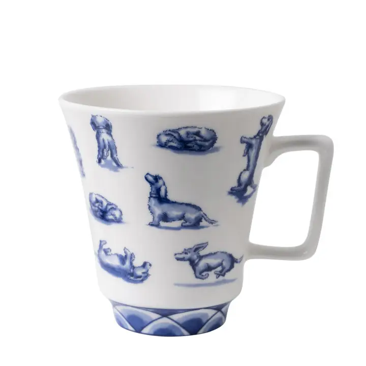 Becher " Dackel"  Dachshund Naan Teebecher von Heinen Delfts Blauw, Holland, Niederlande  , 350ml
