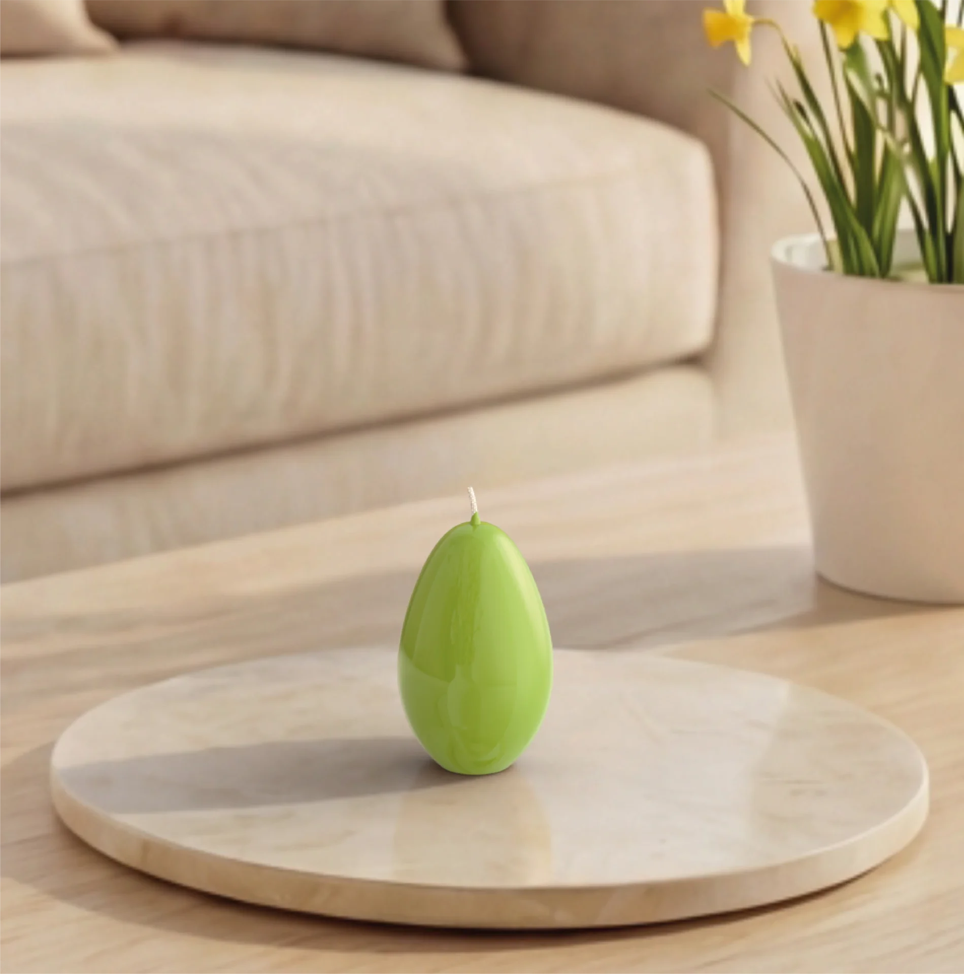 Engels Kerzen Eierkerze gelackt,  Höhe ca. Ø6 H9 cm, Farbe: Limette