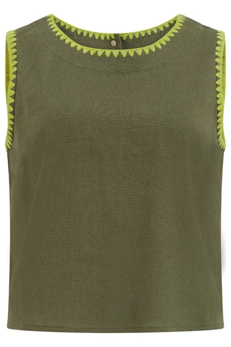 Sugarhill Brighton Senna Top - Olive, Decorative Stitch von sugarhill BRIGHTON