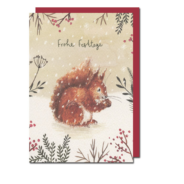 Doppelkarte Weihnachten Eichhörnchen " Frohe Festtage " von Louise Mulgrew