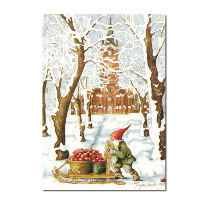Postkarte Inge Löök "Zwerg mit Schlitten  "  Löök Postkarte Weihnachten