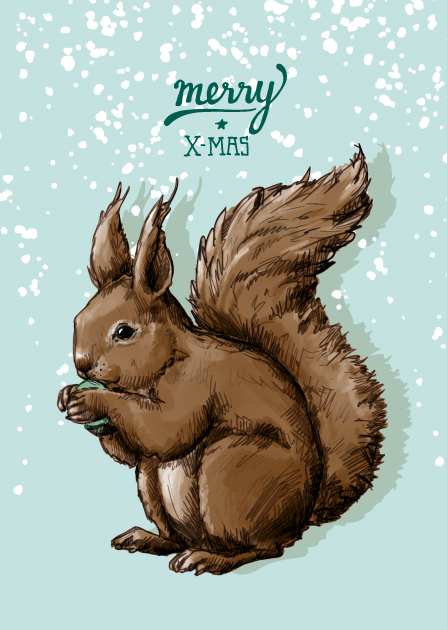 Illi Postkarte Eichhörnchen Tendo  von illi, Weihnachten, Merry XMAS, Holzschliffpappe  