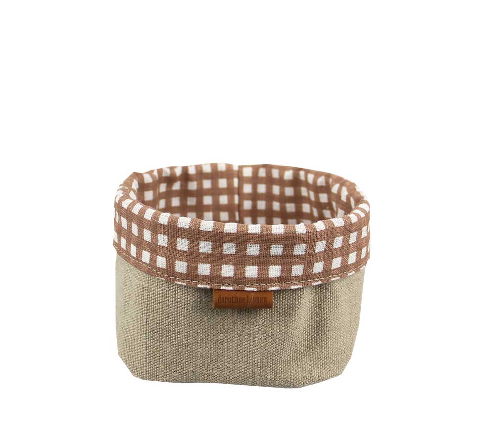 Dorothee Lehnen Brotkörbchen, Leinen (mit Lederlogo), Farbe natur/mocha mousse, ~13x13x12,5cm von Dorothee Lehnen, Brotkorb