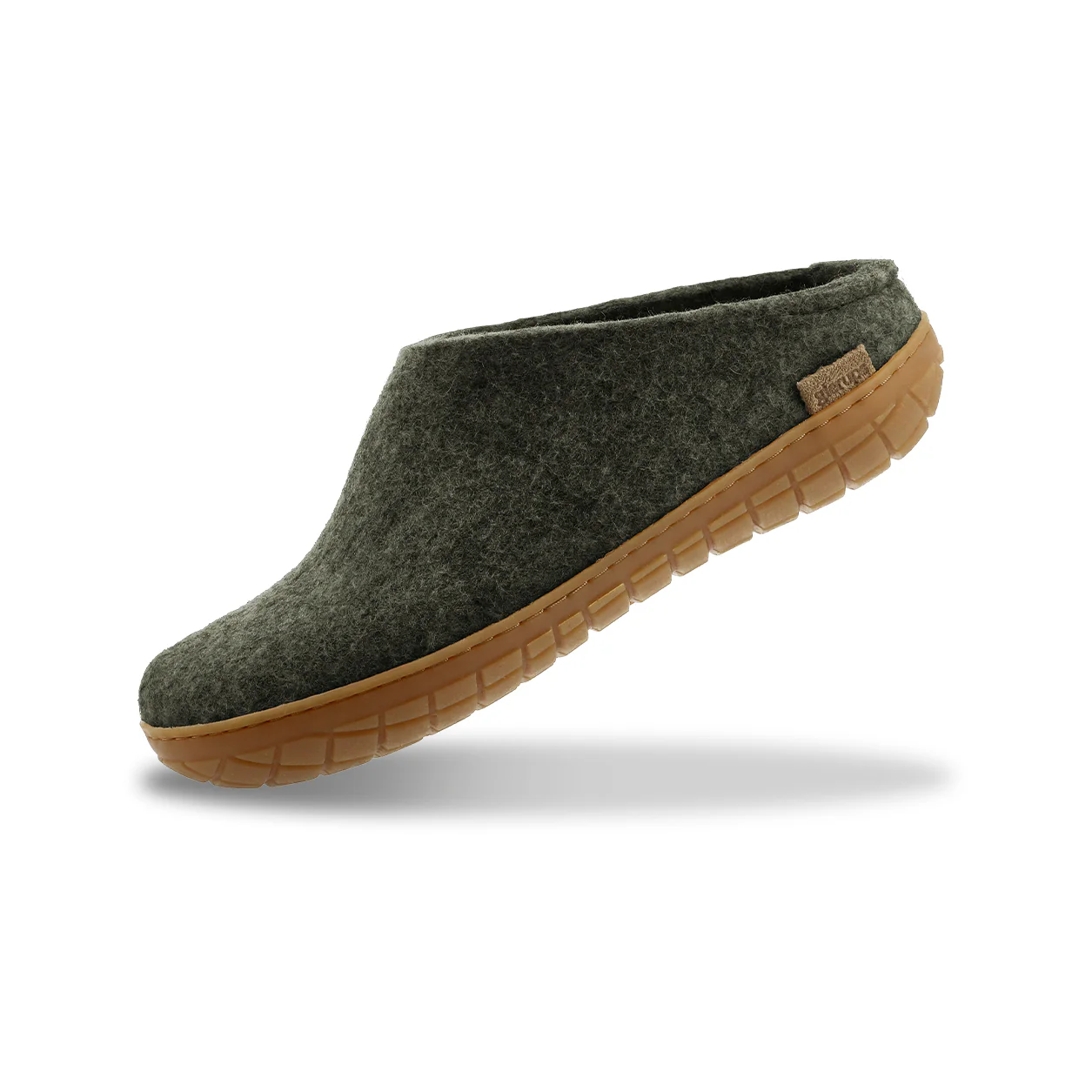 Glerups Open Heel / Slipper 100% Wollfilz , Hausschuhe, Schlappen forest  mit Sohle aus Naturkautschuk 
