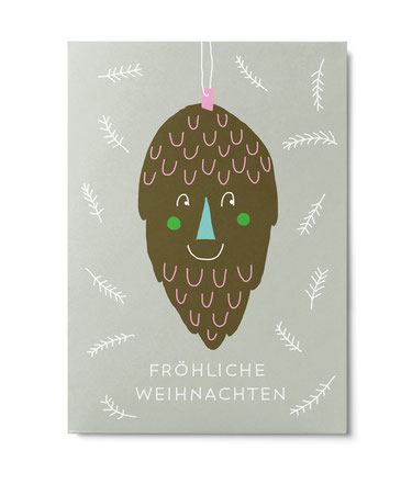 Postkarte Weihnachten "Lustiger Zapfen" von Annika Kelm, Unter Pinien  
