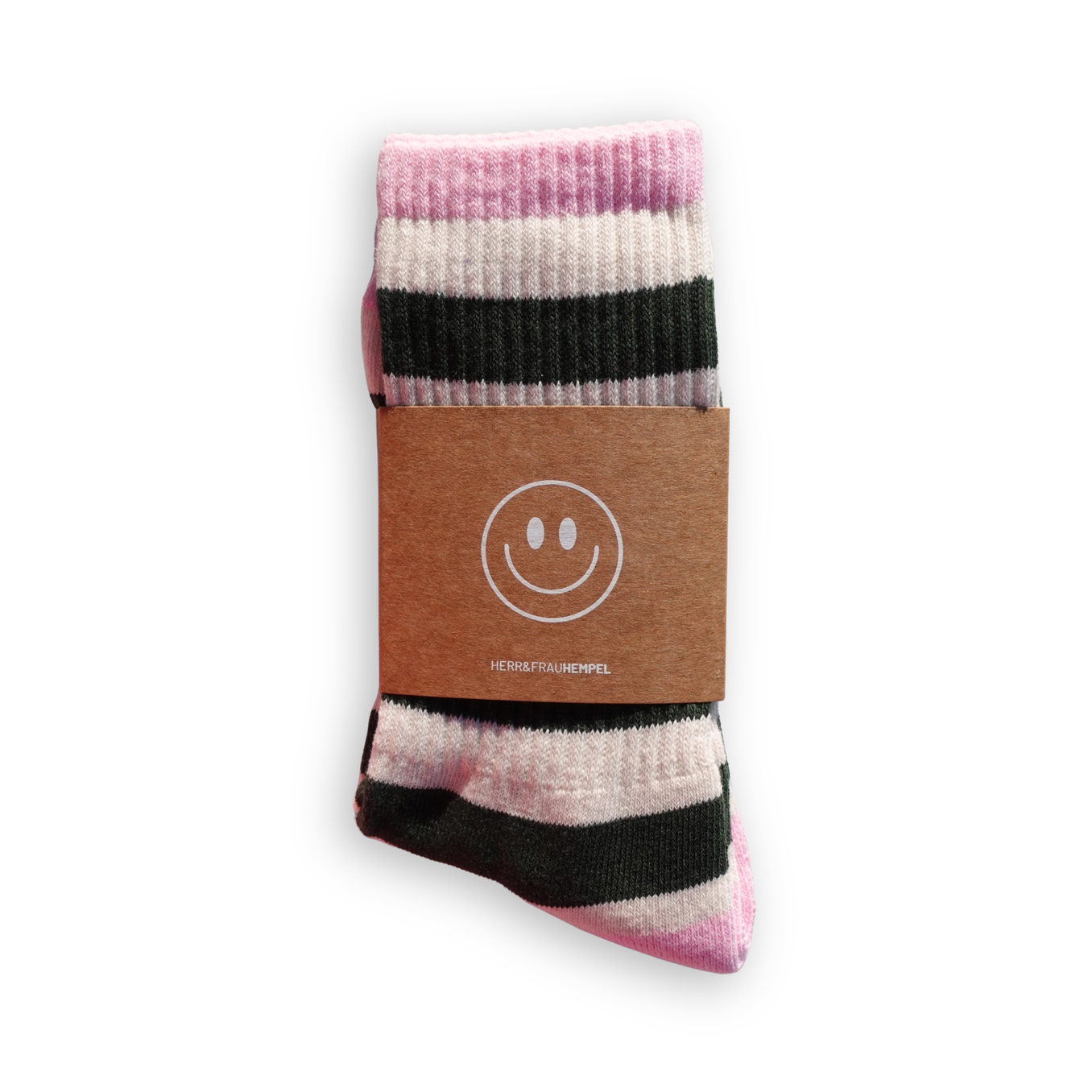SOCKEN - Streifen dunkelgrün - rosa, Größe 35-39