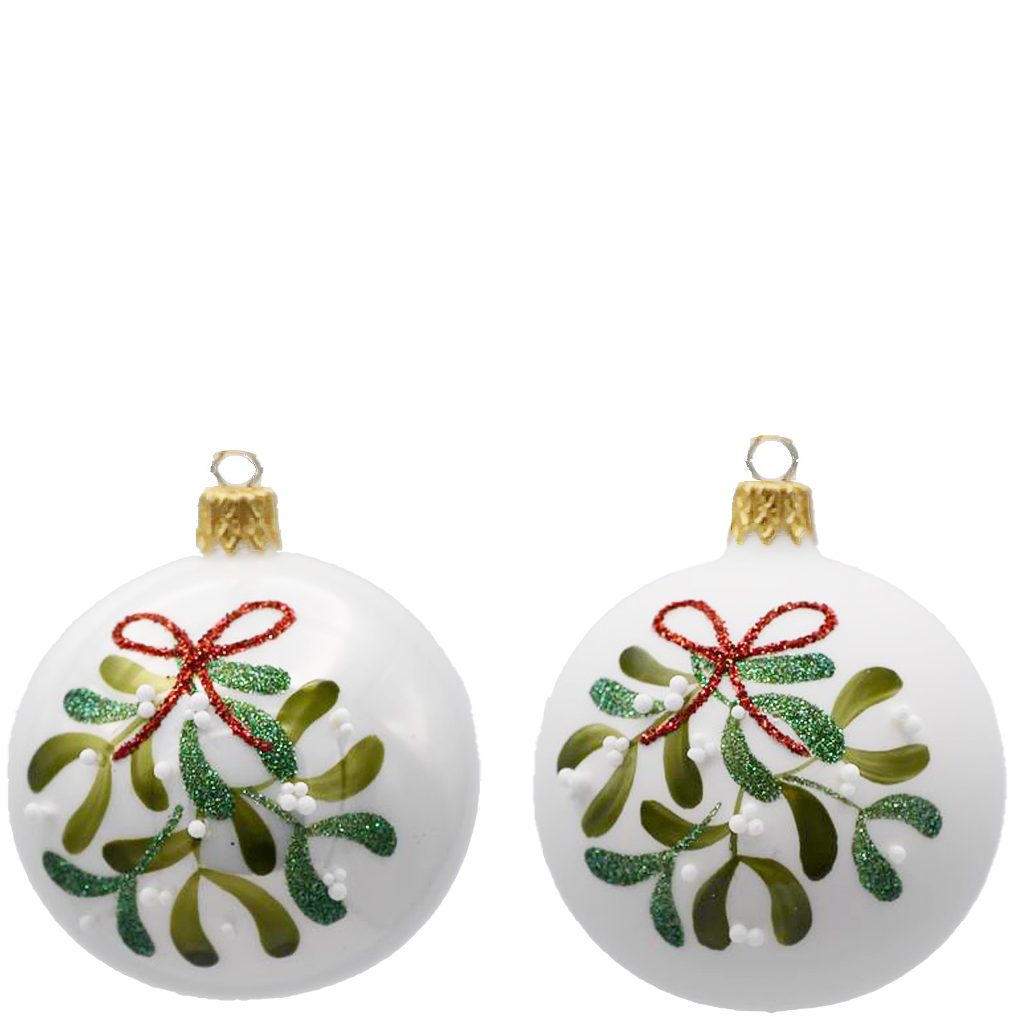 Weihnachtskugel "Mistelweig" weiß glanz, D. ca. 8 cm, handbemalt   