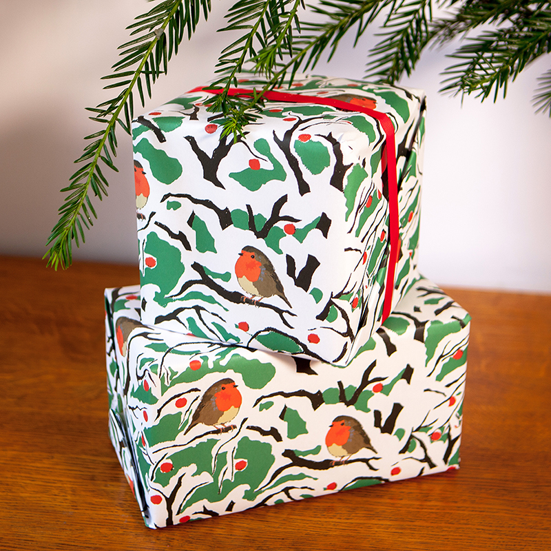 Geschenkpapier ROBINS IN BRANCHES , ca. 50 x 70 cm von Emily Burningham, Rotkehlchen