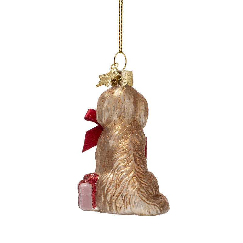 Weihnachtskugel Cockapoo, Glas, H. ca.9 cm, Hund von Vondels, Ornament glass cockapoo dog w/candy cane