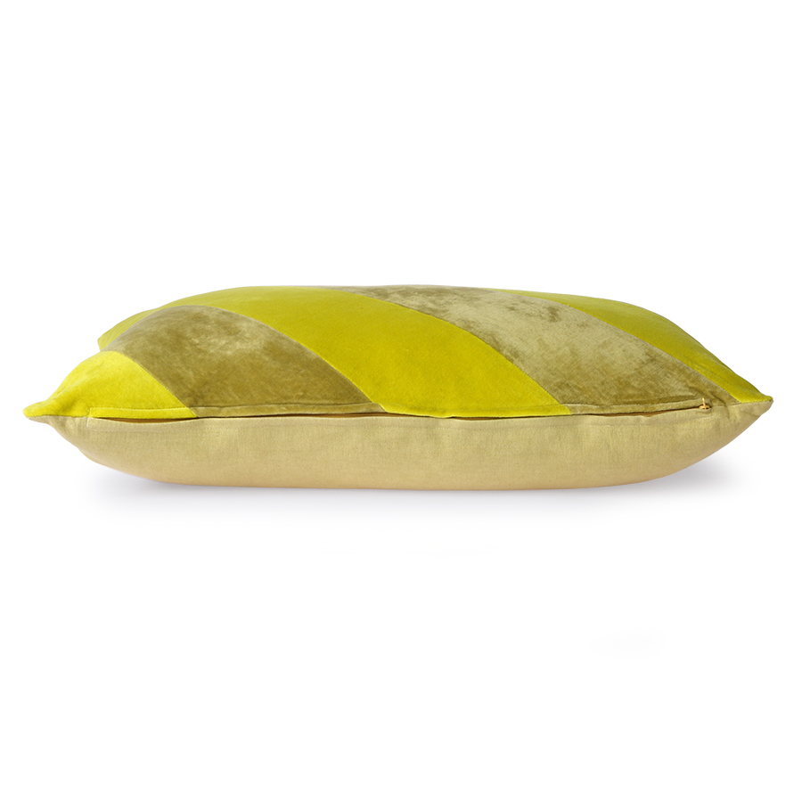 % HKliving Kissen Velvet gestreift gelb/grün 40x60 cm, Samtoptik 