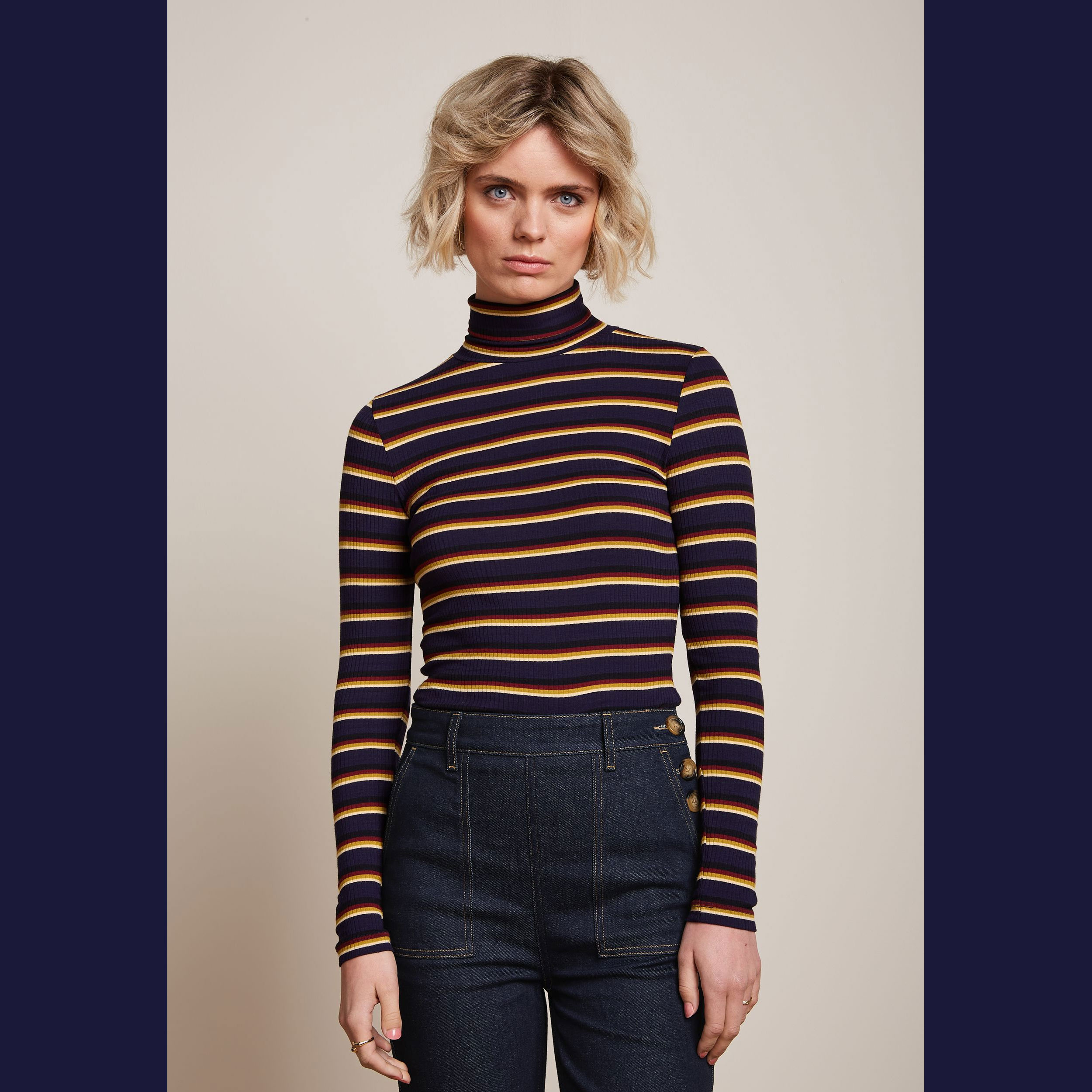 % King Louie Rollneck Top Century Stripe, Rollkragen, Farbe: Evening Blue