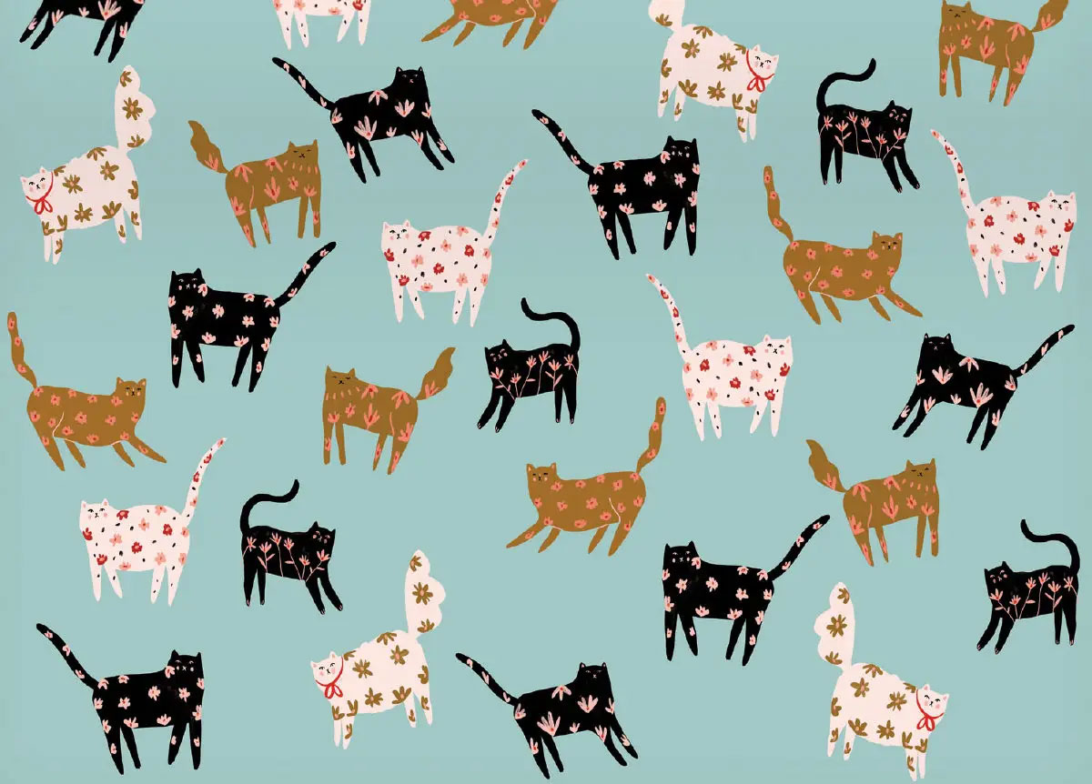 Geschenkpapier "Cinnamon & Ginger" von Roger La Borde ca.  50 x 70 cm, wendbar, Katzen