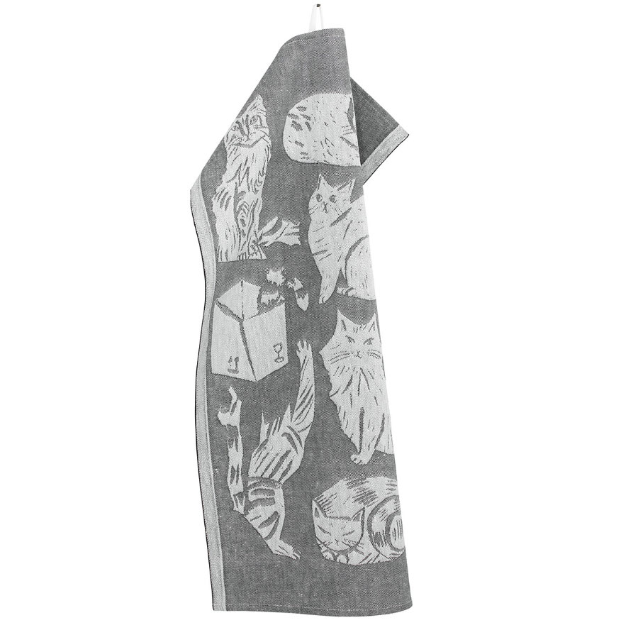 Lapuan Kankurit Geschirrtuch " Kissanpäivät" white-dark grey, 60% Leinen, 40 % Baumwolle , Katzen
