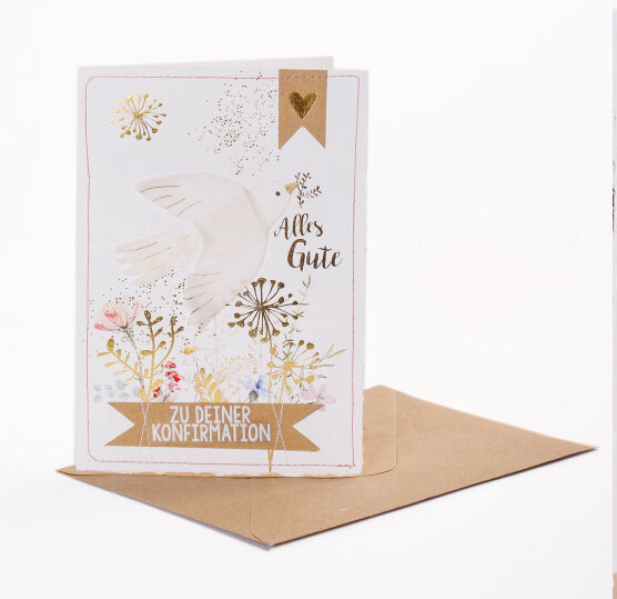 Good old friends Kommunionsblumenkarte "Taube" 