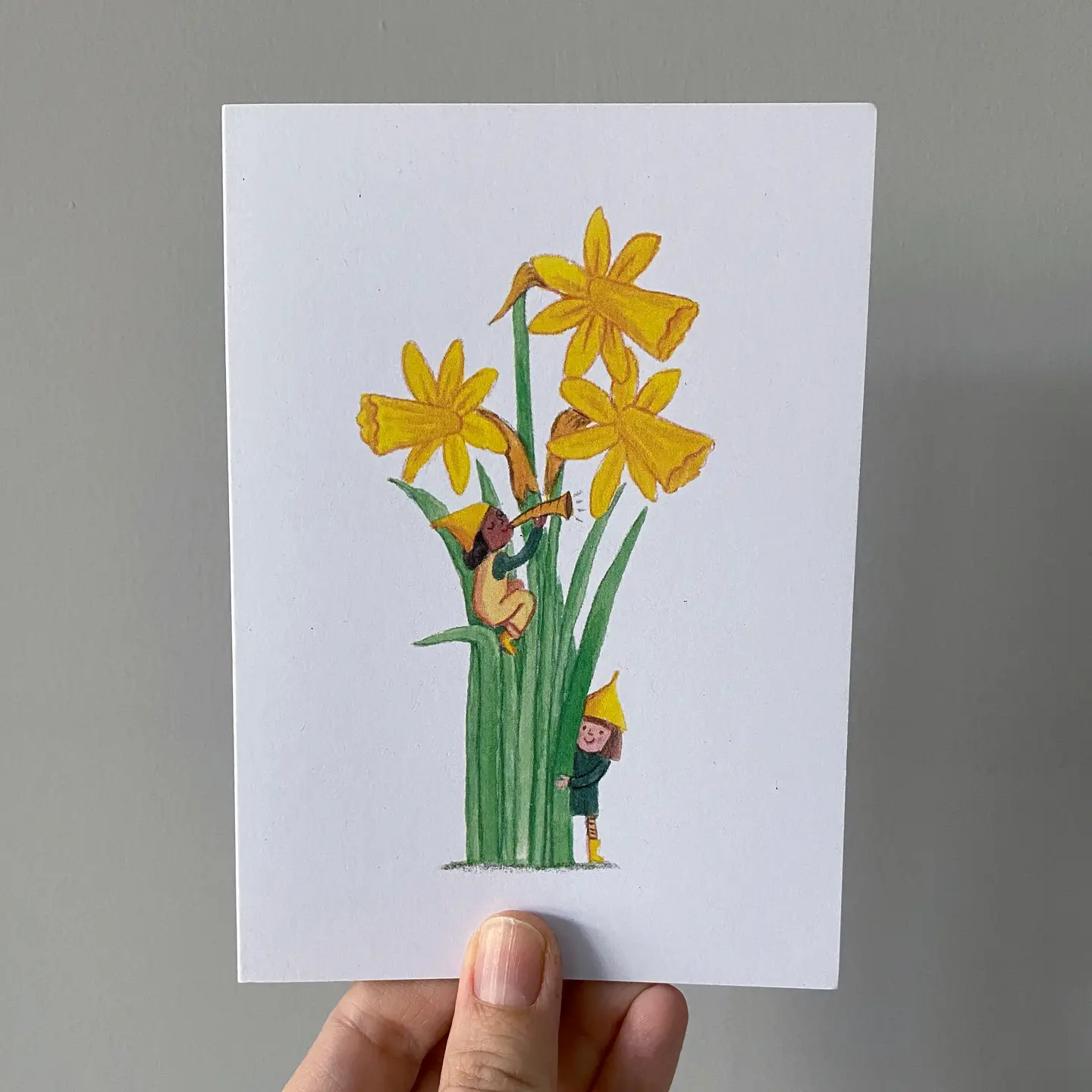 Doppelkarte "Narzissen & Elfen" aus England von Juliet Thomas Doodles