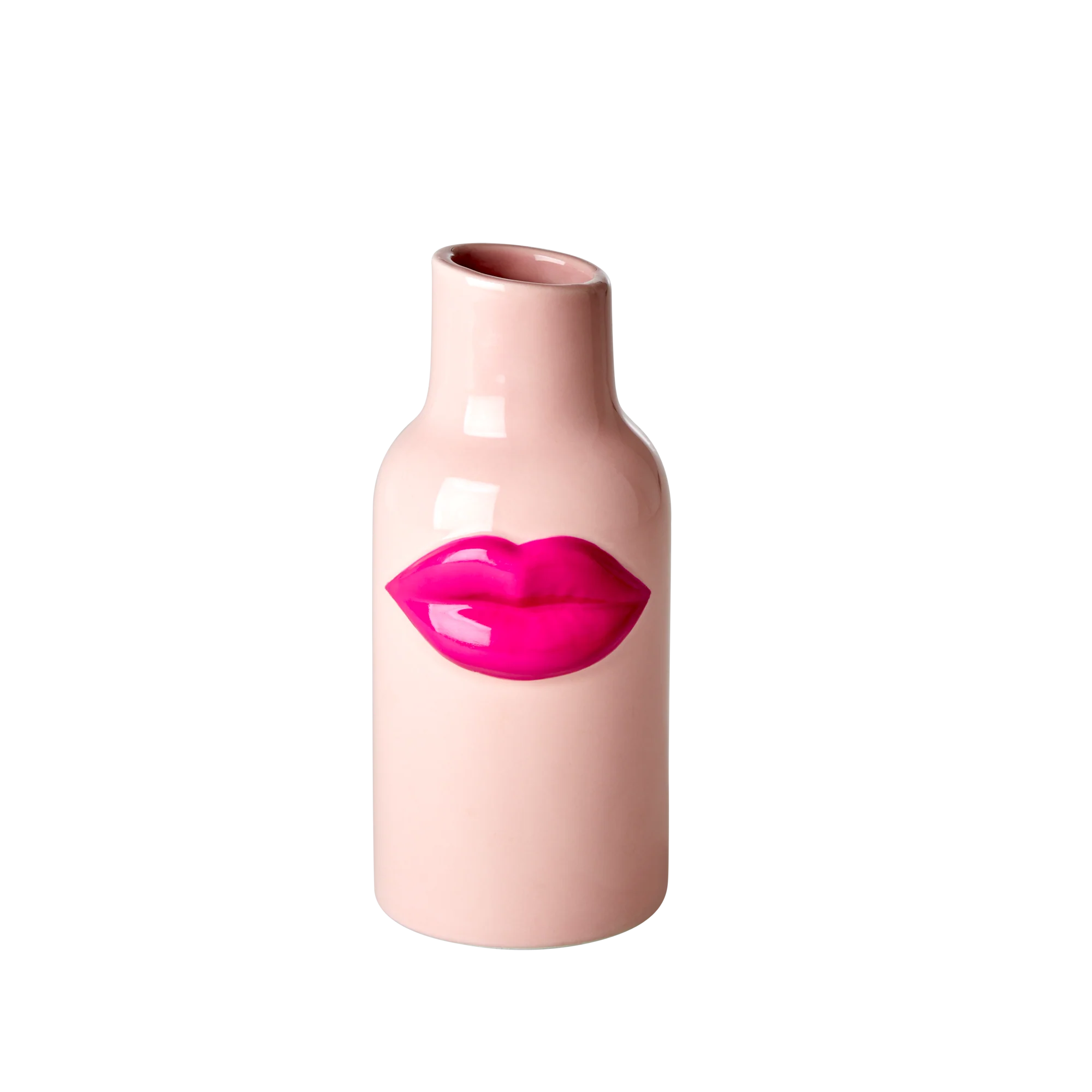 Rice Vase Lippen Pink, Kleine Keramik Vase, ca. 8 x 23 cm