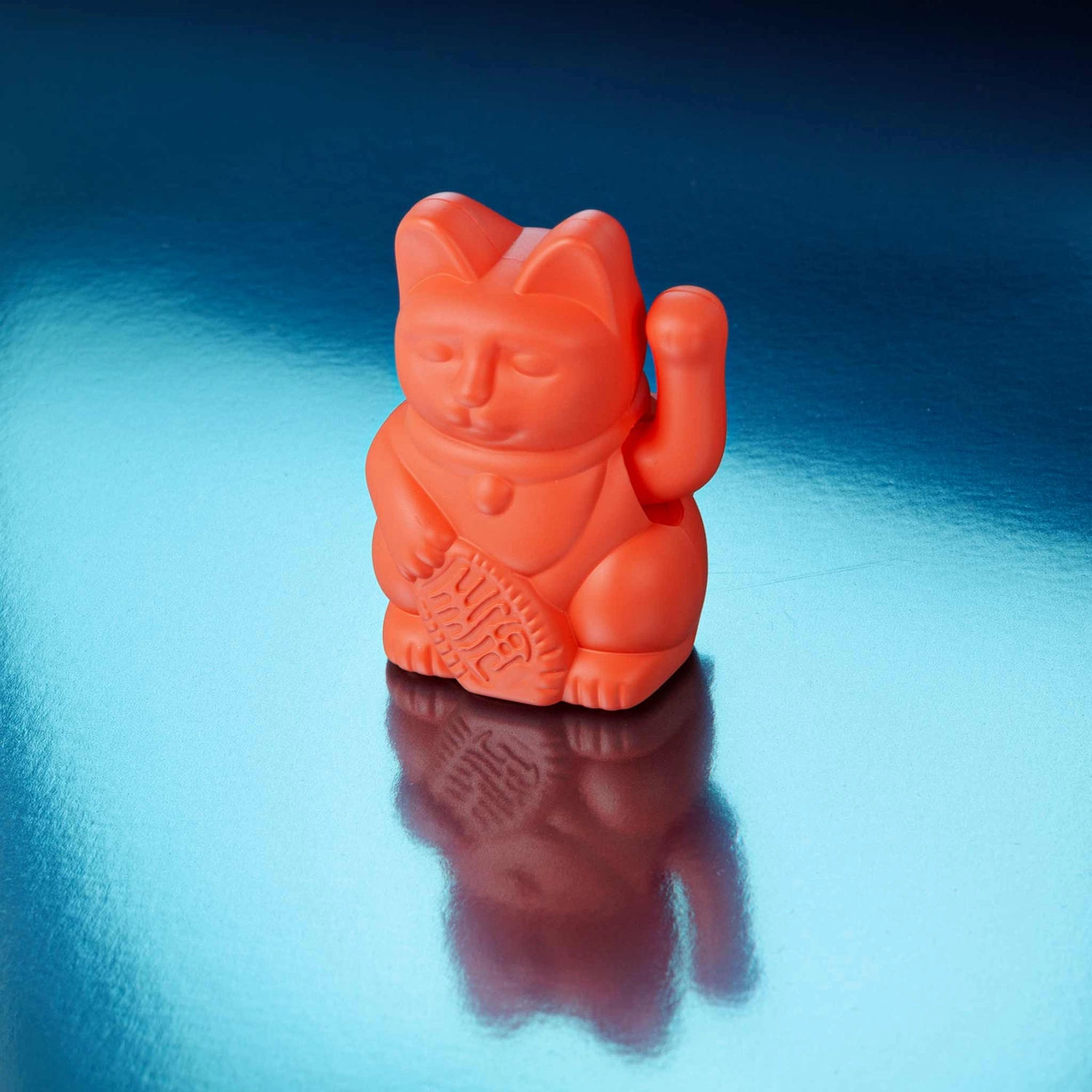 Lucky Cat Solar Neon Orange / Winkekatze/ Glückskatze , Mini, ca. 5 cm